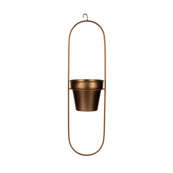 "Capsule" Oval Shaped Hanging Metal Planter in Gold Finish 1 BHK Interiors