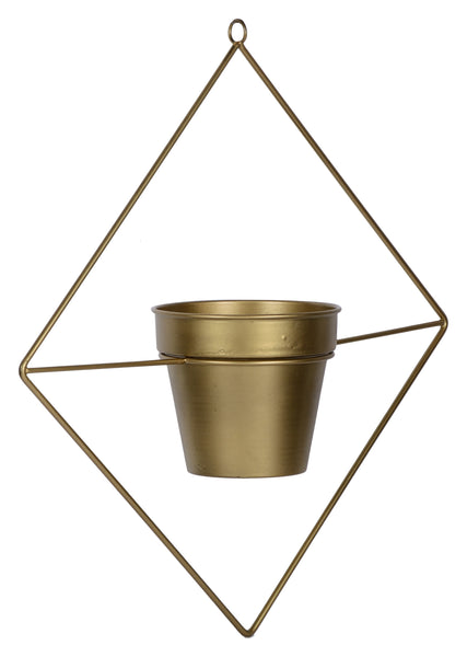 Diamond Shaped Metal Hanging Planter in Gold Finish 1 BHK Interiors