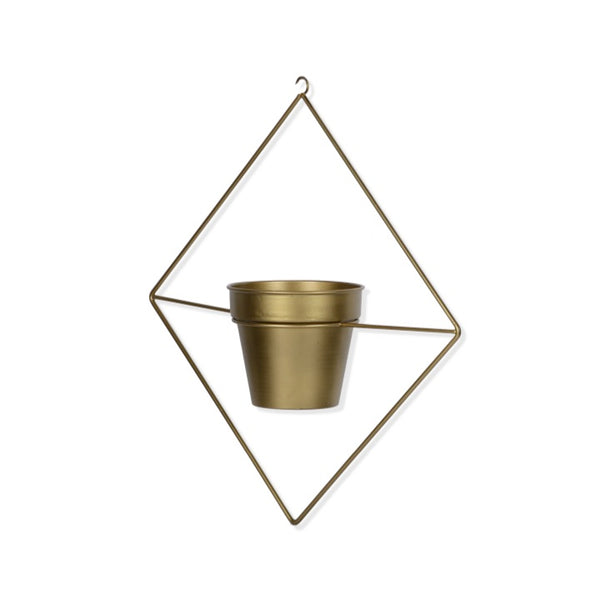 Diamond Shaped Metal Hanging Planter in Gold Finish 1 BHK Interiors