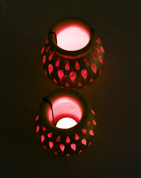 "Got to Glow" Handcrafted Marble and Antique Silver Lota Lamp (Large) 1 BHK Interiors