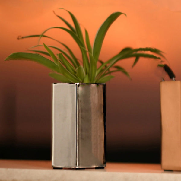 Hexagonal Metal Pen Stand / Vase / Spoon Holder in 3 Molten Metallics - Gold, Rose Gold or Silver 1 BHK Interiors