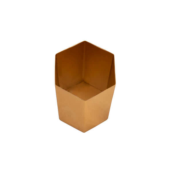 Hexagonal Metal Pen Stand / Vase / Spoon Holder in 3 Molten Metallics - Gold, Rose Gold or Silver 1 BHK Interiors