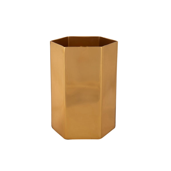 Hexagonal Metal Pen Stand / Vase / Spoon Holder in 3 Molten Metallics - Gold, Rose Gold or Silver 1 BHK Interiors
