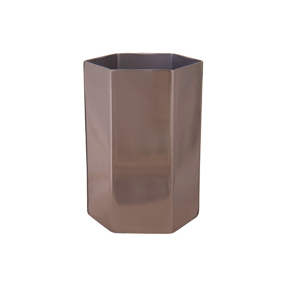 Hexagonal Metal Pen Stand / Vase / Spoon Holder in 3 Molten Metallics - Gold, Rose Gold or Silver 1 BHK Interiors