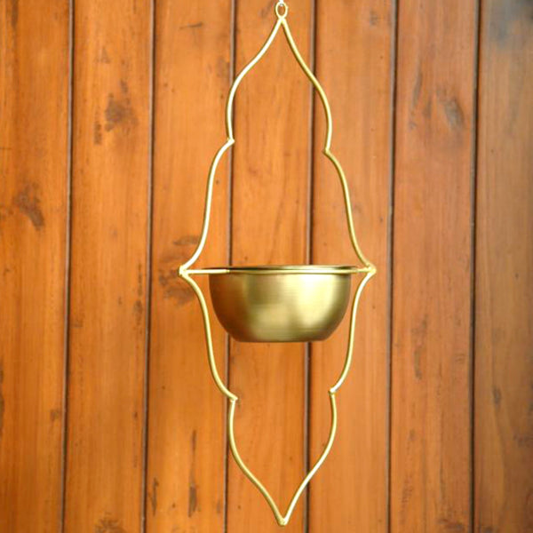 Moroccan Hanging Metal Planter in Gold Finish 1 BHK Interiors