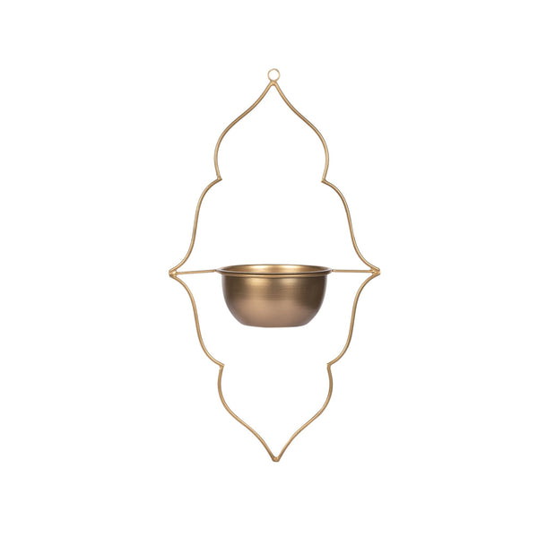 Moroccan Hanging Metal Planter in Gold Finish 1 BHK Interiors