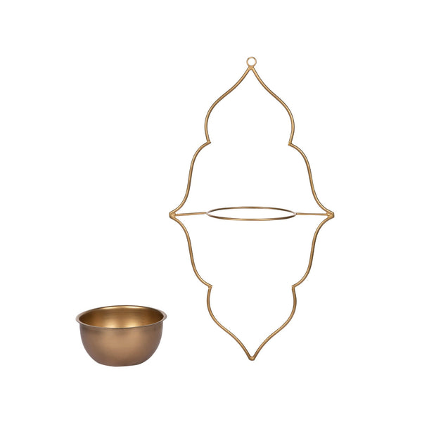Moroccan Hanging Metal Planter in Gold Finish 1 BHK Interiors