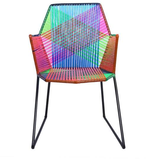 Psychedelic Multicoloured Metal & Plastic Cane Outdoor Garden Chair in Black Frame 1 BHK Interiors