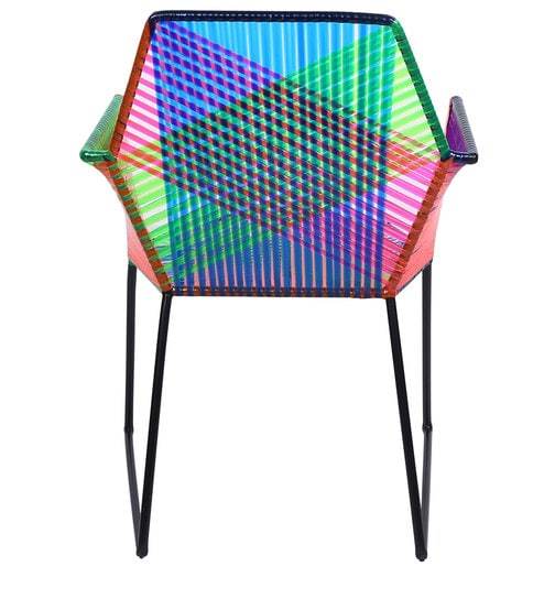 Psychedelic Multicoloured Metal & Plastic Cane Outdoor Garden Chair in Black Frame 1 BHK Interiors