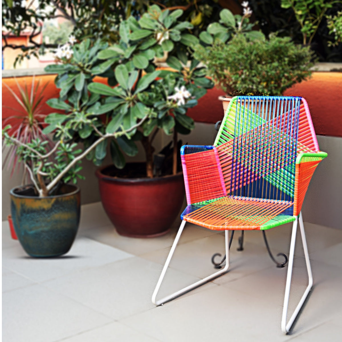 Psychedelic Metal Plastic Cane Outdoor Garden Chair in Various Colou