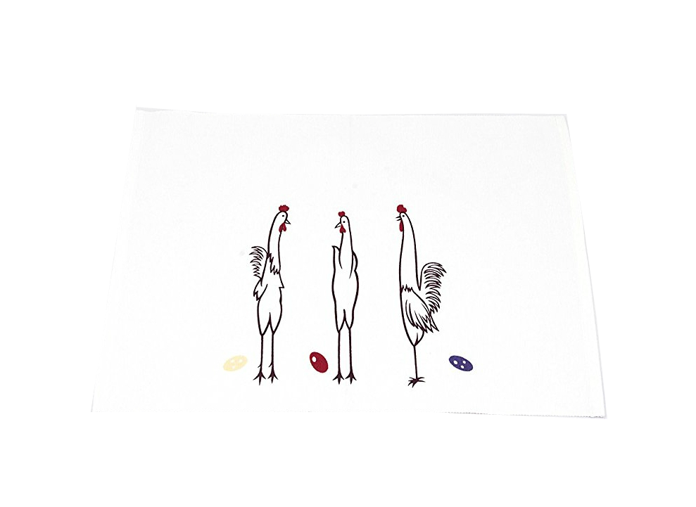 3 Rooster Line Drawing Cotton Place Mats Set of 4 - White 1 BHK Interiors