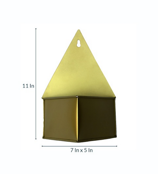 Diamond Hanging Metal Mounted Wall Planter / Letter Box in Matte Gold Finish 1 BHK Interiors