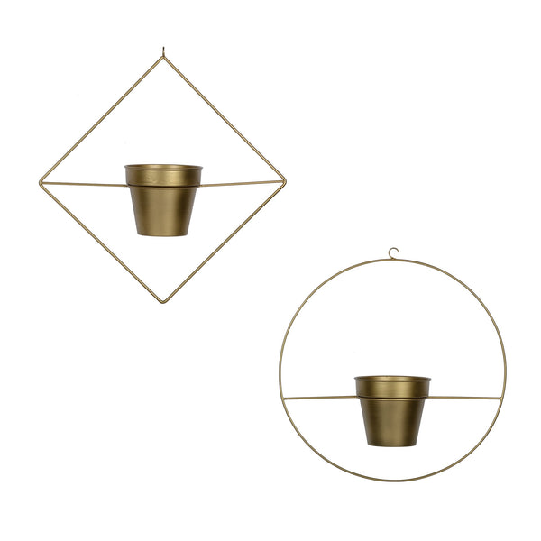 Set of 2 Metal Hanging Planters in Gold Finish - Choose Combo 1 BHK Interiors