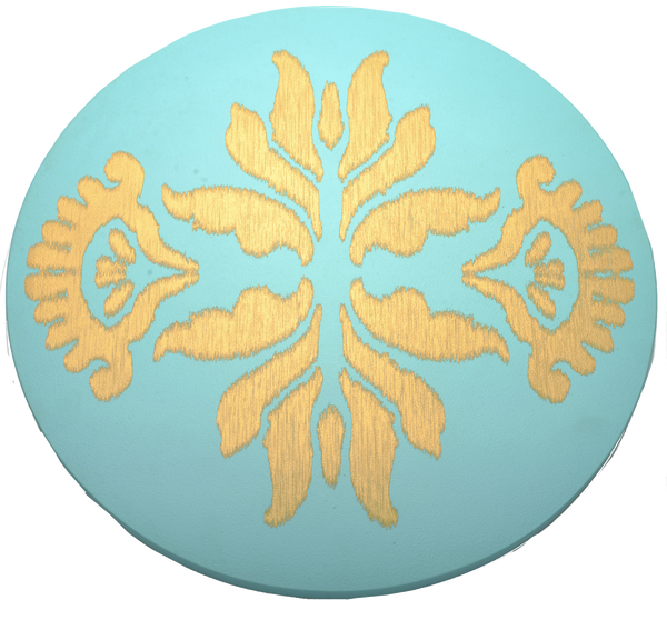 1 BHK x Studio Kohl "Ikat 1" Mini Table / Wall Hanging in Aqua & Gold 1 BHK Interiors