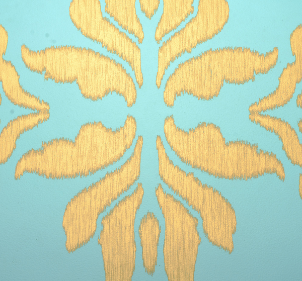 1 BHK x Studio Kohl "Ikat 1" Mini Table / Wall Hanging in Aqua & Gold 1 BHK Interiors