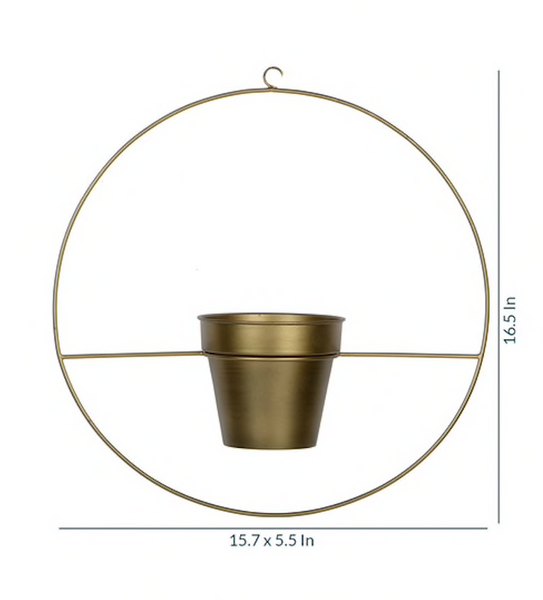 Round Metal Hanging Planter in Gold Finish (Large) 1 BHK Interiors