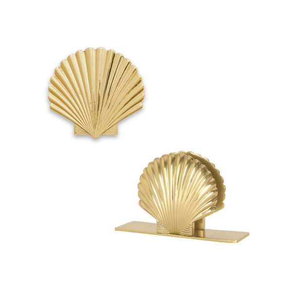 Set of 2 Art Deco Sea Shell Metal - Trivet / Dish Stand + Napkin Holder in Gold 1 BHK Interiors