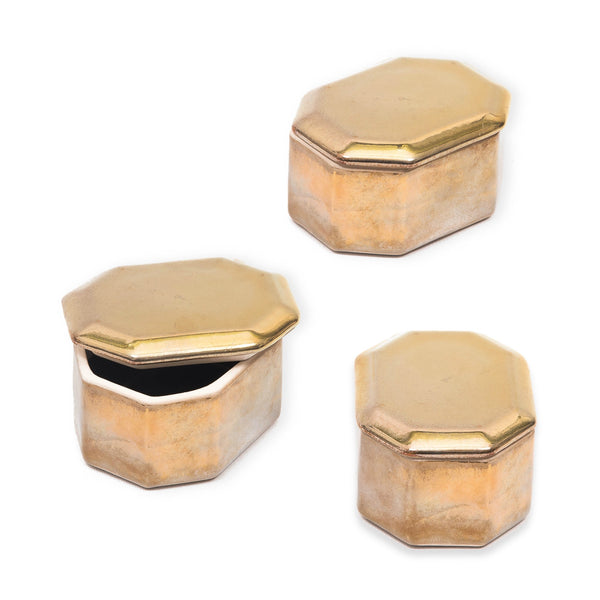 Ceramic Metallic Octagonal "Lustre" Box in Antique Finish - Various Colours 1 BHK Interiors