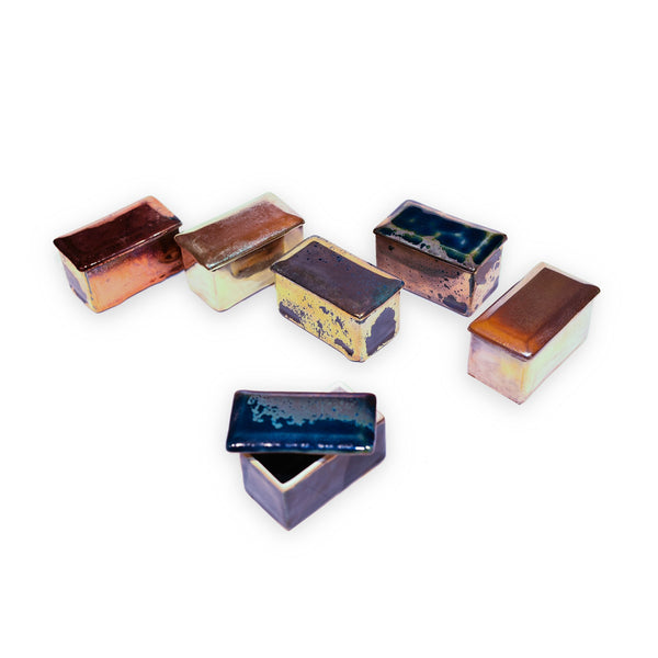 Ceramic Metallic Rectangular "Lustre"  Box in Antique Finish - Various Colours 1 BHK Interiors