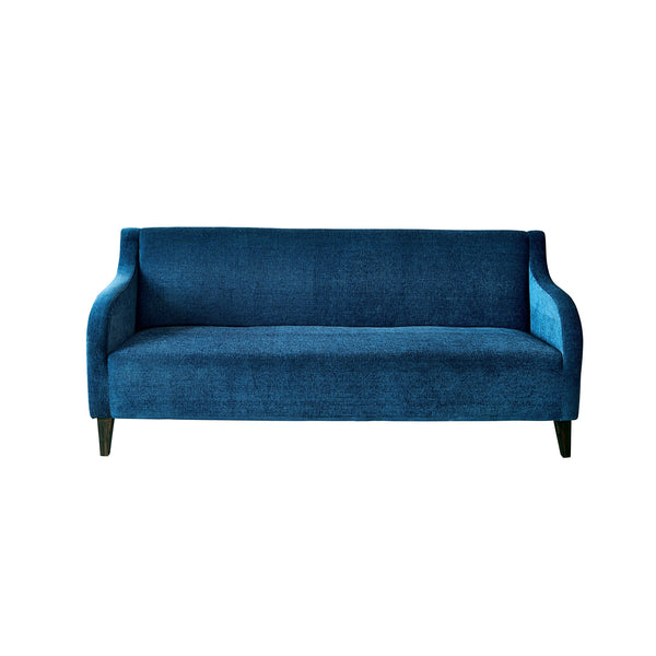 "Gaga" Curvy Armed Three Seater Sofa in Velvet Finish with Teak Legs - 6 colour options 1 BHK Interiors