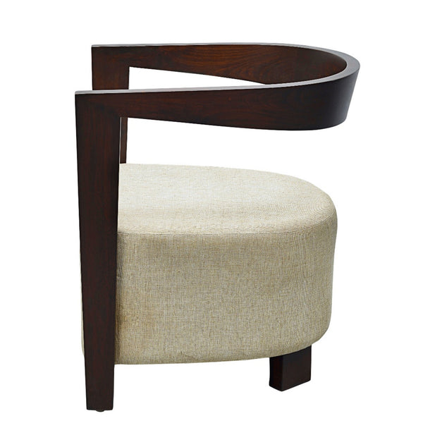 Box Cushion Arm Chair with Suspended Curved Back in Teak 1 BHK Interiors