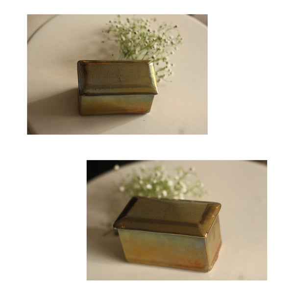 Ceramic Metallic Rectangular "Lustre"  Box in Antique Finish - Various Colours 1 BHK Interiors