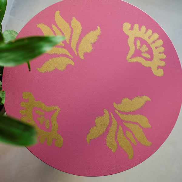 1 BHK x Studio Kohl "Ikat 2" Mini Table / Wall Hanging in Pink & Gold 1 BHK Interiors
