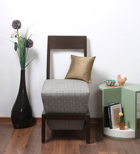 Teak Chair with Box Cushion in Silver Weave 1 BHK Interiors