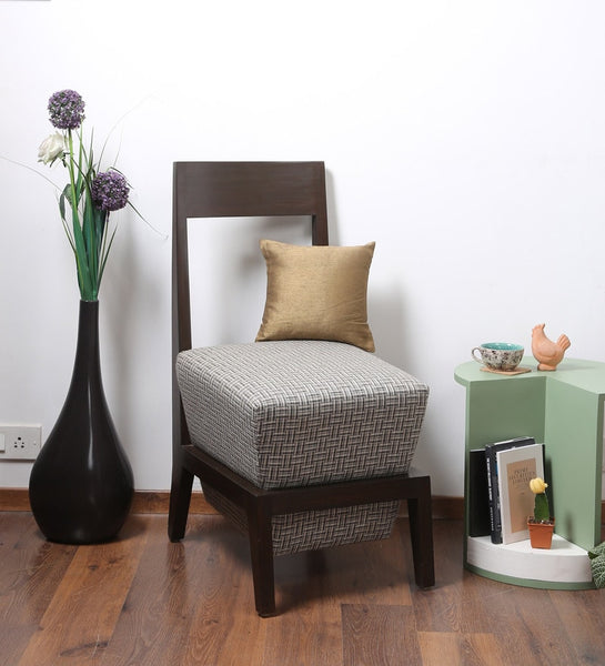 Teak Chair with Box Cushion in Silver Weave 1 BHK Interiors