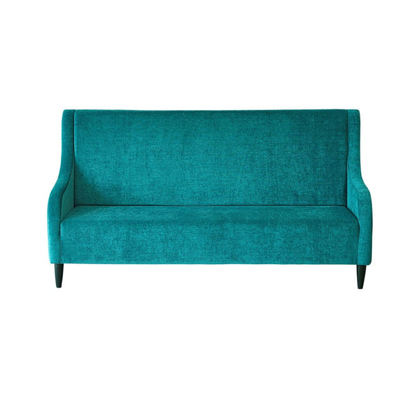 "Audrey" High Back Three Seater Sofa in Velvet Finish with Teak Legs - 6 colour options 1 BHK Interiors