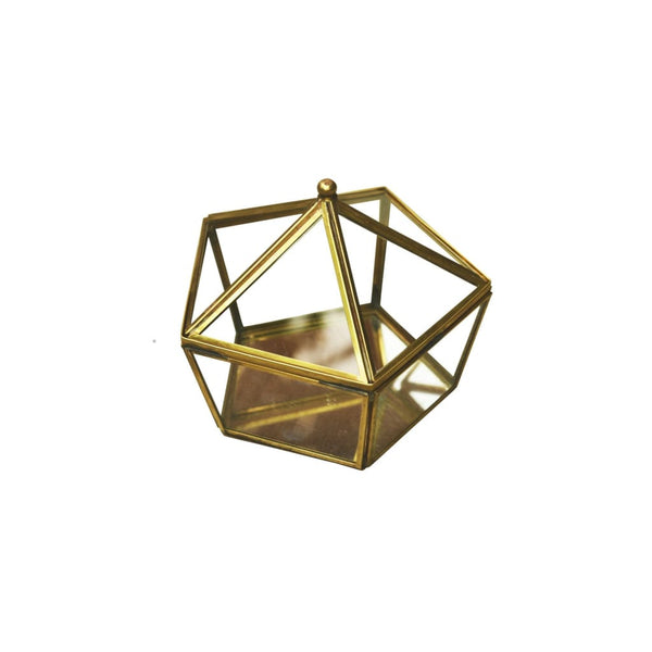 Brass & Glass "Circus Tent" Terrarium Style Jewellery Box with Mirror Base 1 BHK Interiors