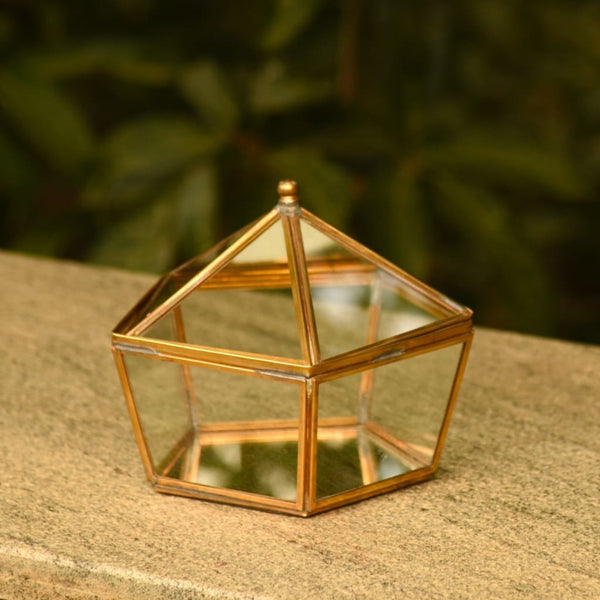 Brass & Glass "Circus Tent" Terrarium Style Jewellery Box with Mirror Base 1 BHK Interiors