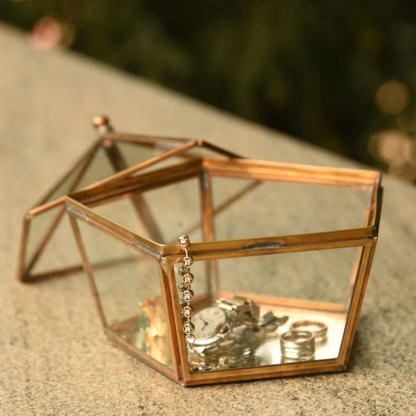 Brass & Glass "Circus Tent" Terrarium Style Jewellery Box with Mirror Base 1 BHK Interiors