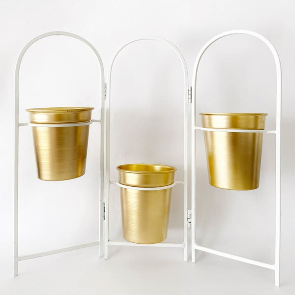 Mini Fence Metal Table Top Planter Set with 3 Pots in White