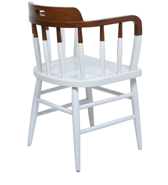 Colonial Style Paint Dipped Teak Accent Chair in White 1 BHK Interiors
