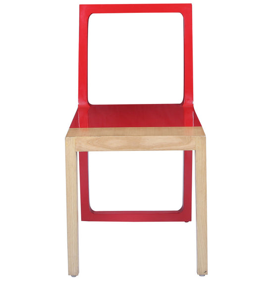 Partial Colour Scandinavian Design Teak Chair in Lacquered Red 1 BHK Interiors