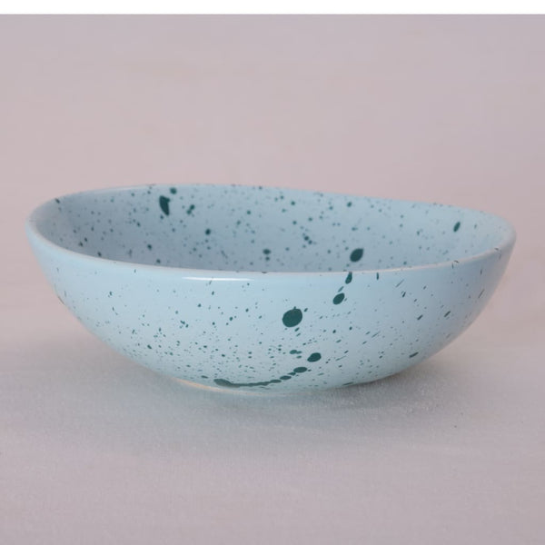 Splatter Print Organic Shape Ceramic Bowl in Baby Blue 1 BHK Interiors