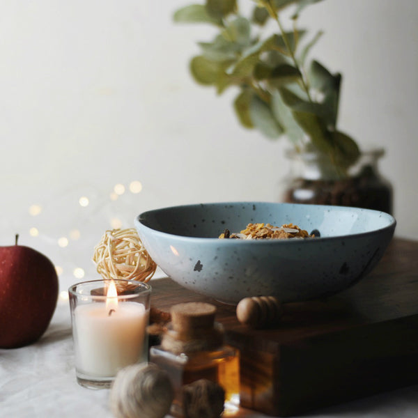 Set of 2 - Splatter Print Organic Shape Ceramic Bowl + Quarter Plate 1 BHK Interiors