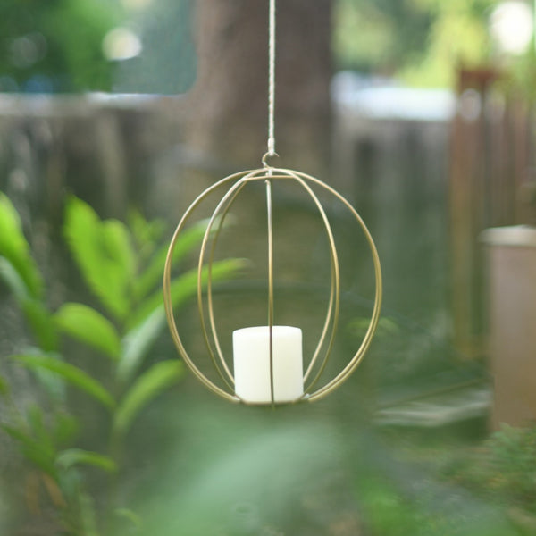 "Pumpkin" Metal Candle Holder / Hanging Planter in Gold Finish (Optional Matching Bowl or Pot) 1 BHK Interiors