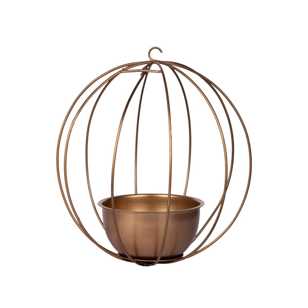 "Pumpkin" Metal Candle Holder / Hanging Planter in Gold Finish (Optional Matching Bowl or Pot) 1 BHK Interiors