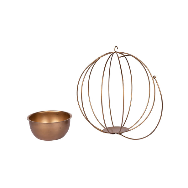 "Pumpkin" Metal Candle Holder / Hanging Planter in Gold Finish (Optional Matching Bowl or Pot) 1 BHK Interiors