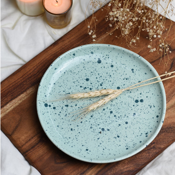 Splatter Print Organic Shape Ceramic Salad Plate in Mint Green 1 BHK Interiors