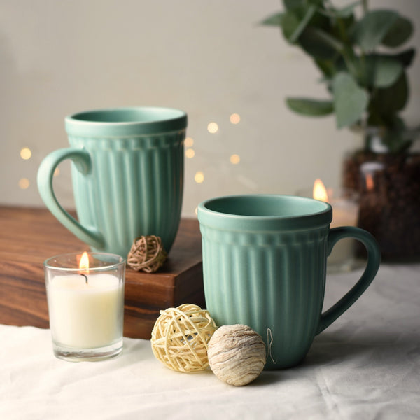 Vintage Look Grooved Ceramic Mug - Choose from 4 Colours 1 BHK Interiors