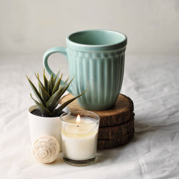 Vintage Look Grooved Ceramic Mug - Choose from 4 Pastel Colours - 1 BHK