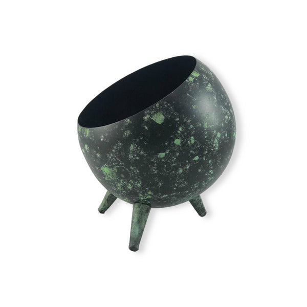 3 Legged Alien Table Top Metal Planter in Black & Green Space Print 1 BHK Interiors