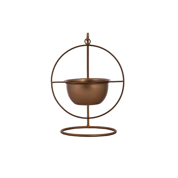 "Bow Down Mister" Table Top Stand with Hanging Planter in Gold 1 BHK Interiors