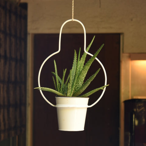 Bulb Shaped Metal Hanging Planter in White 1 BHK Interiors