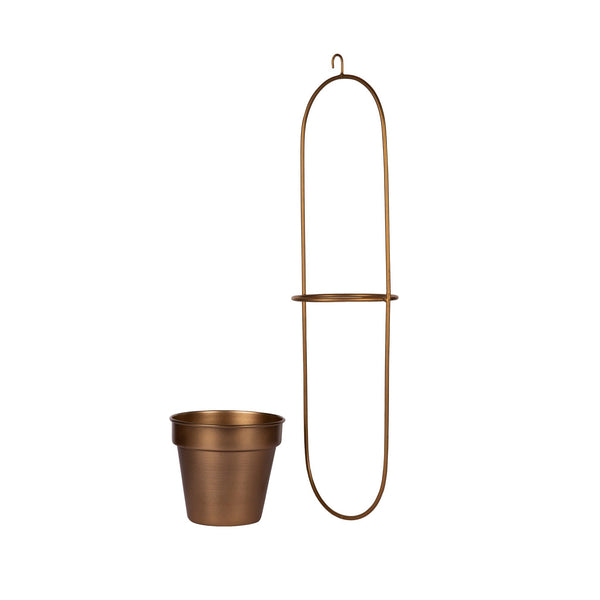 "Capsule" Oval Shaped Hanging Metal Planter in Gold Finish 1 BHK Interiors