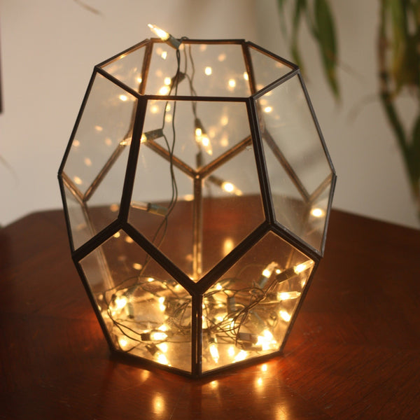 "Cobweb" Metal & Glass Terrarium Candle Holder / Planter in Gold Finish 1 BHK Interiors