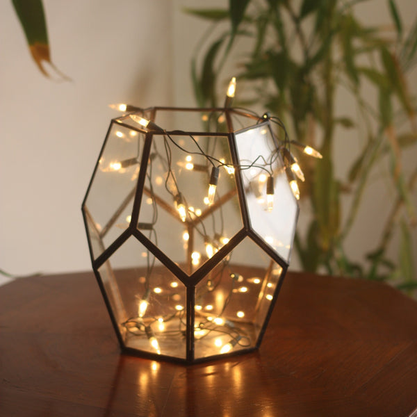 "Cobweb" Metal & Glass Terrarium Candle Holder / Planter in Gold Finish 1 BHK Interiors